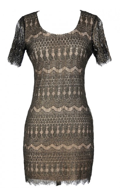 Goldleaf Onyx Black and Gold Lace Sheath Dress